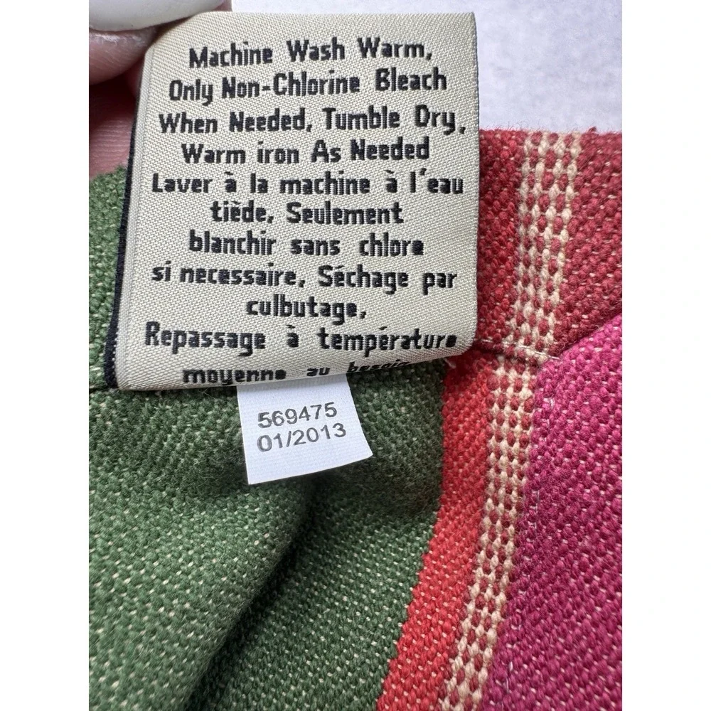 Pottery Barn 18x108 Striped Long Table Runner Red Tan Green Cotton